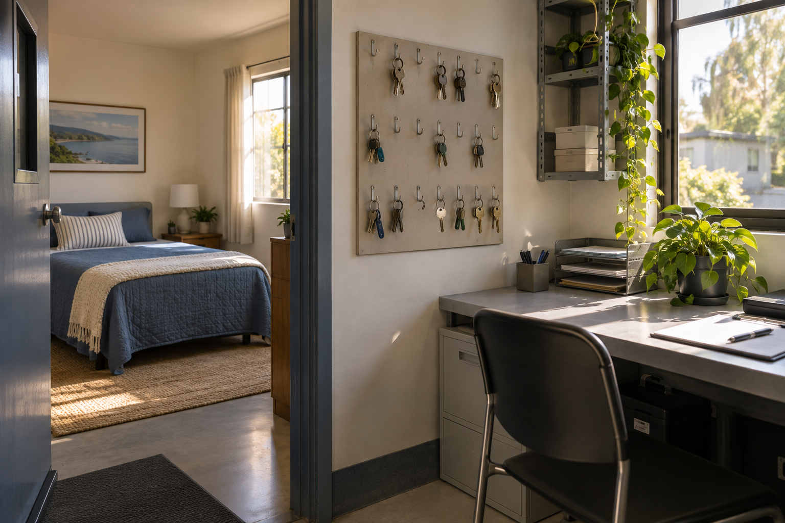 A caretaker’s living space adjoining a maintenance office