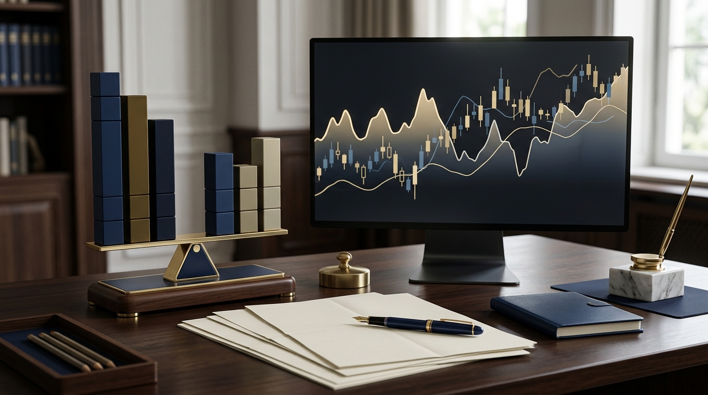 Global investment portfolio chart beside dividend and foreign tax workpapers without readable labels