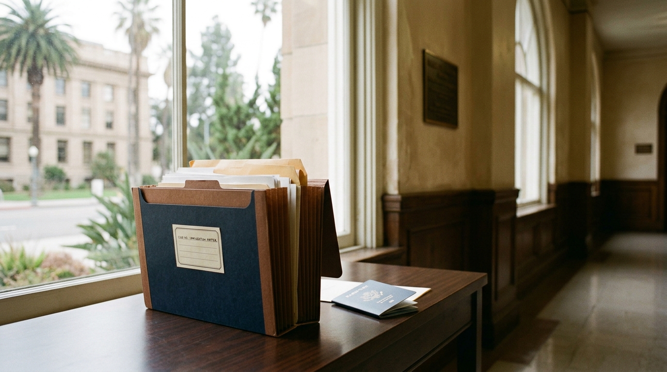 Courthouse corridor representing immigration proceedings and federal review