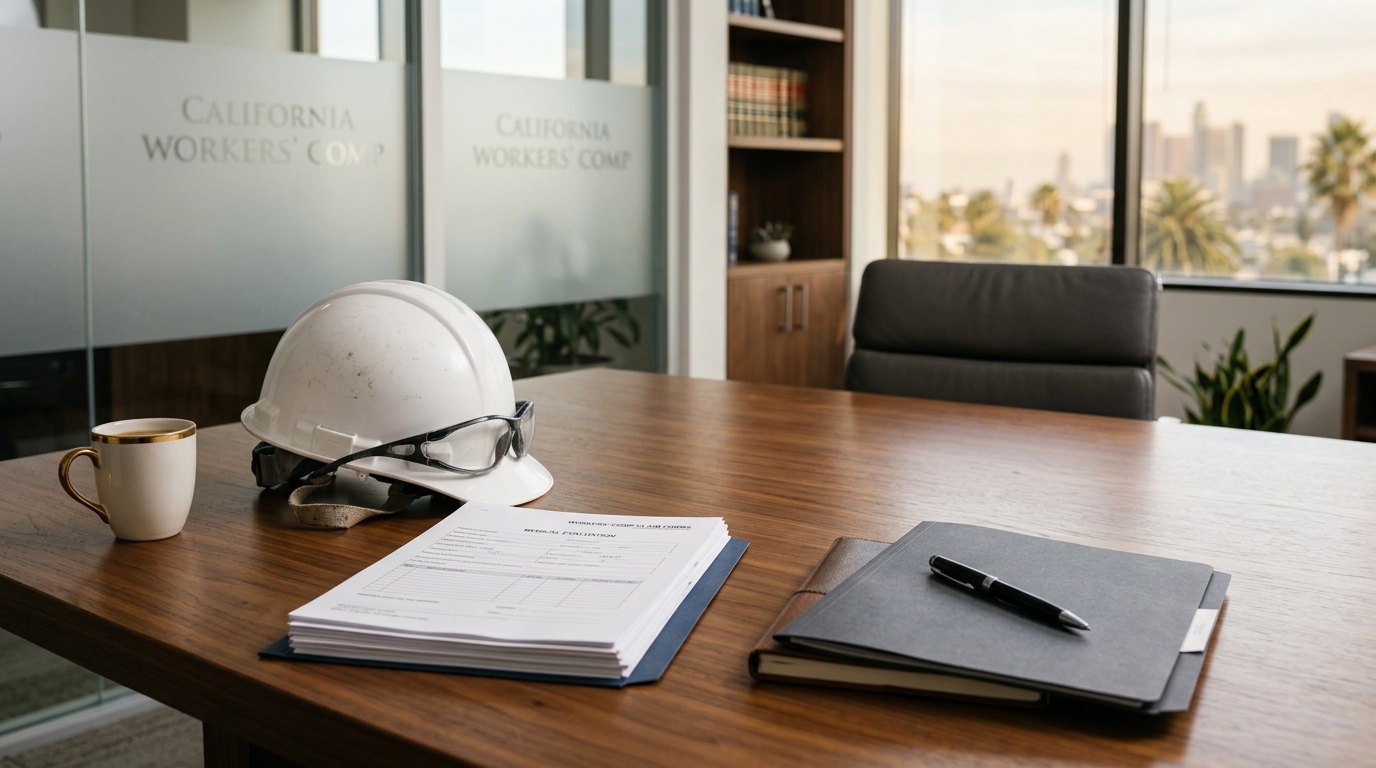 Medical records and safety equipment prepared for a California workers’ compensation matter